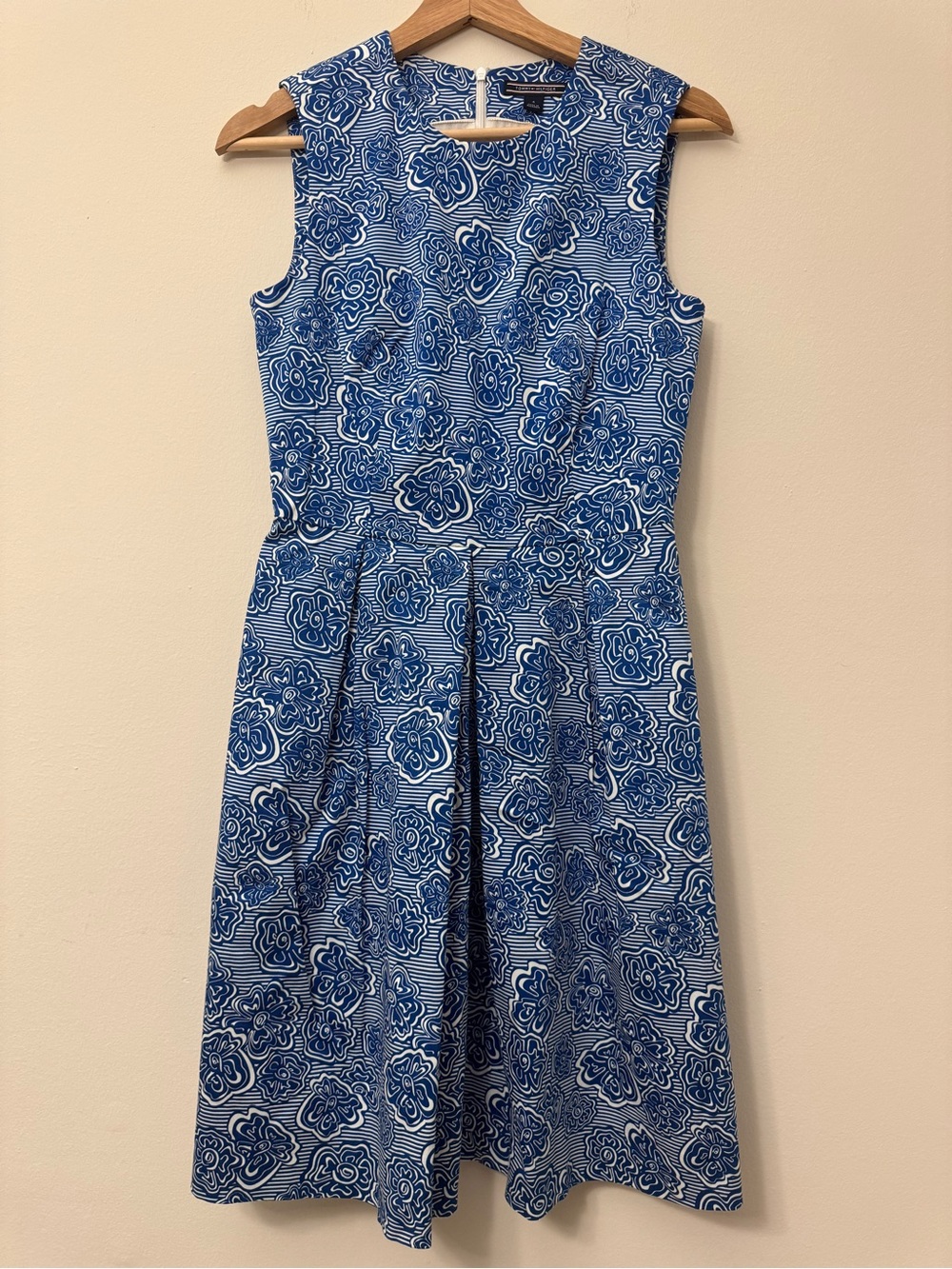 Tommy Hilfiger Blue White Abstract Print Midi Dress Size 4 Sleeveless Summer